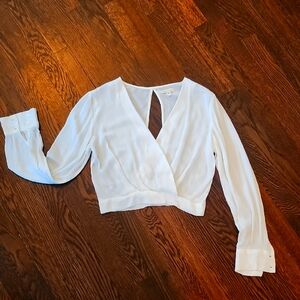 Silence + Noise White Bell Sleeve Wrap Crop Blouse